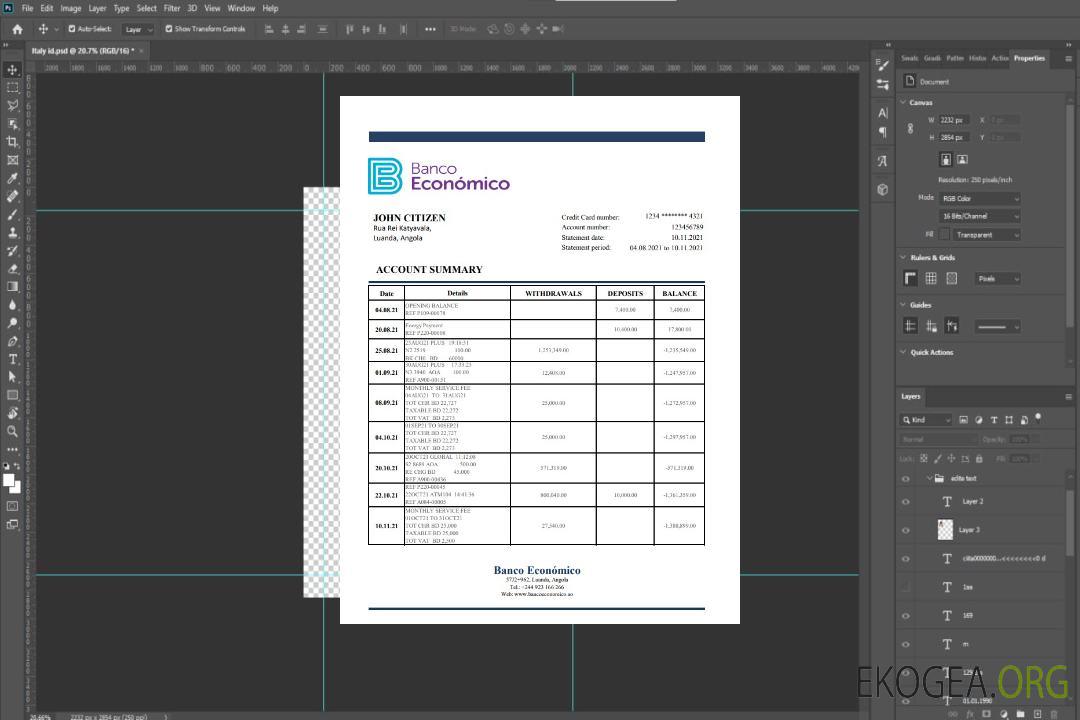 Modèle de relevé bancaire Angola Banco Ecenomico au format Excel et PDF template
